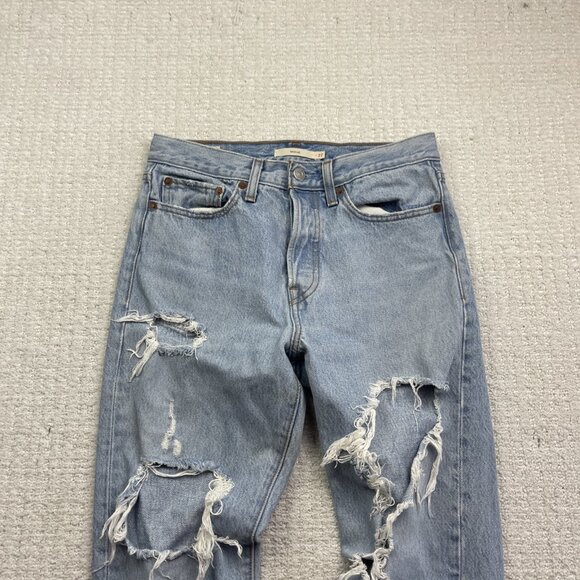 Levi's Premium Women's Jeans Blue Size 27 Wedgie Straight Button Fly Distressed - Picture 2 of 13